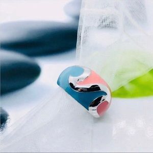 Sterling Silver Multi Color Enamel Band Size 8